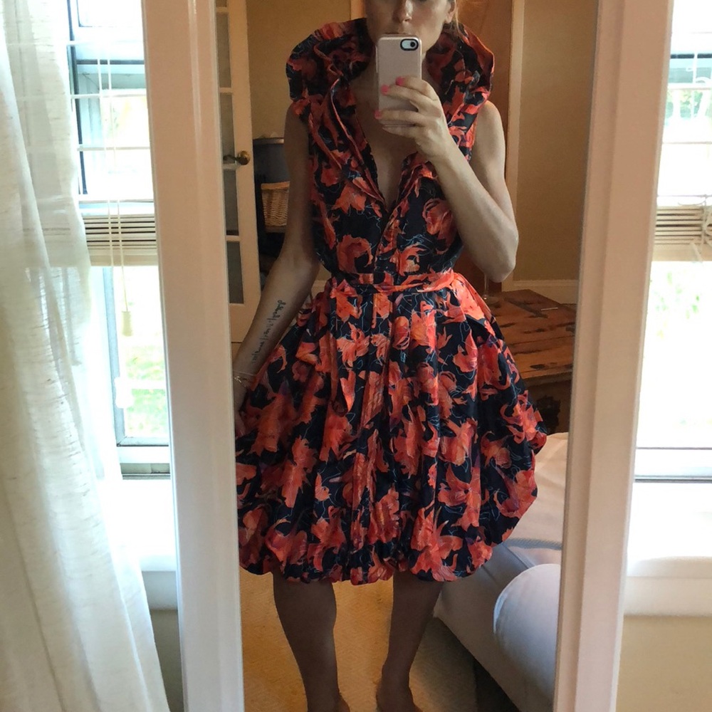 Bright Orange Poof Dress with Collar
